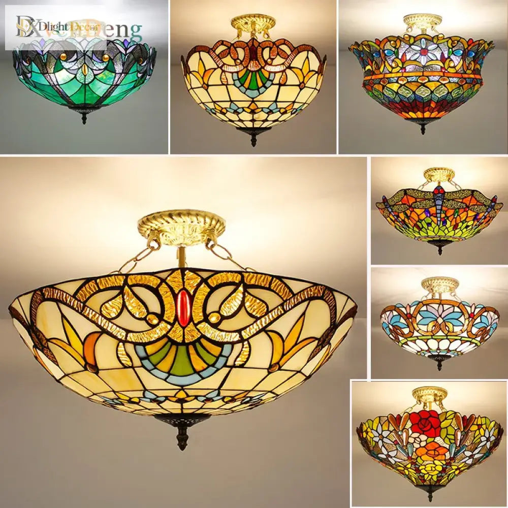 Vintage Mediterranean Tiffany Stained Glass Ceiling Lights - Elegance For Living Rooms Bedrooms