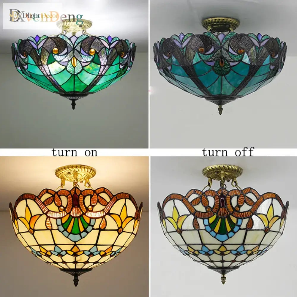 Vintage Mediterranean Tiffany Stained Glass Ceiling Lights - Elegance For Living Rooms Bedrooms