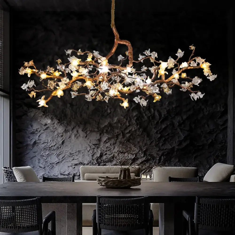 Vintage Copper Ginkgo Leaf Chandelier – sculptural linear design