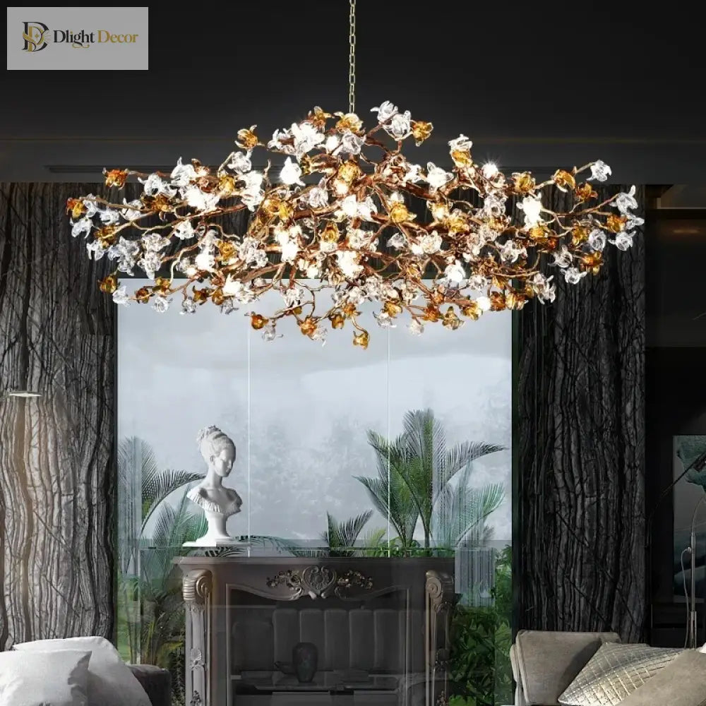 Copper ginkgo leaf chandelier – branch-inspired detail