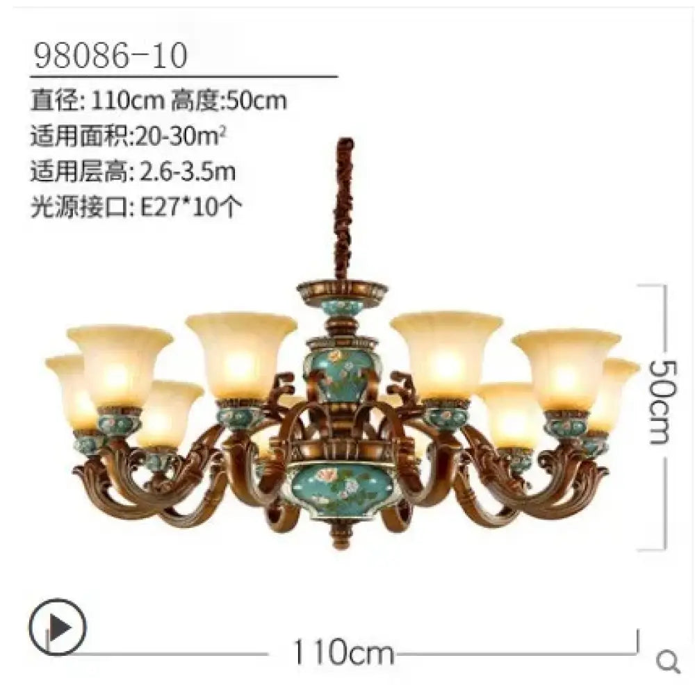 10 Heads D110xH50cm European Vintage Resin Chandelier variant