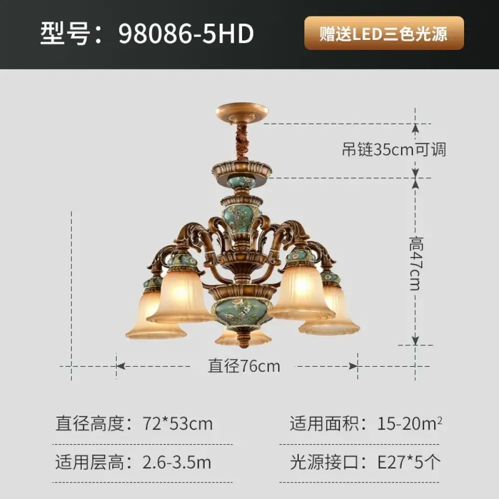 5 Heads D76xH47cm European Vintage Resin Chandelier variant
