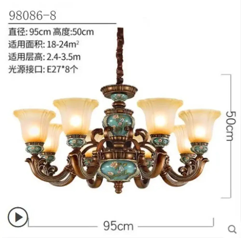 8 Heads D95xH50cm European Vintage Resin Chandelier variant