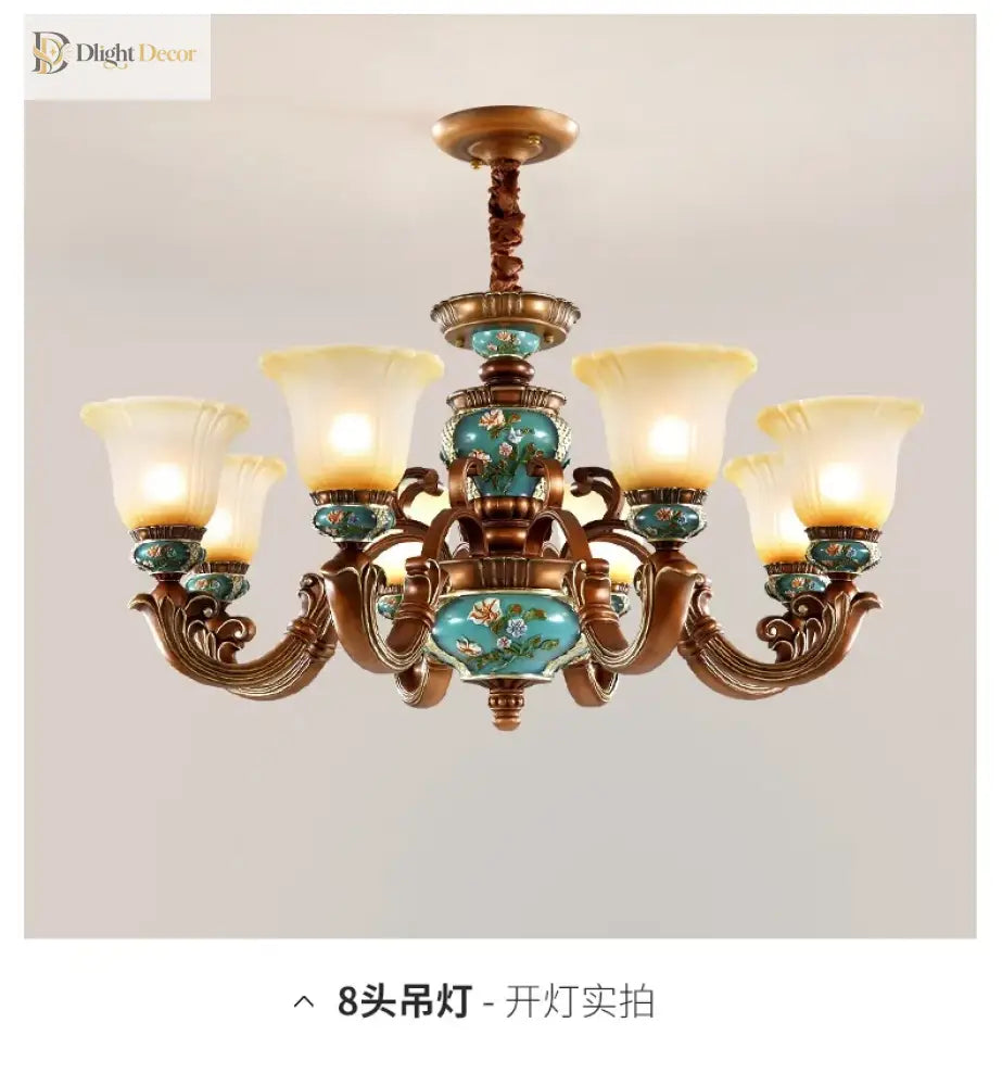 Luxury vintage resin chandelier close-up design detail