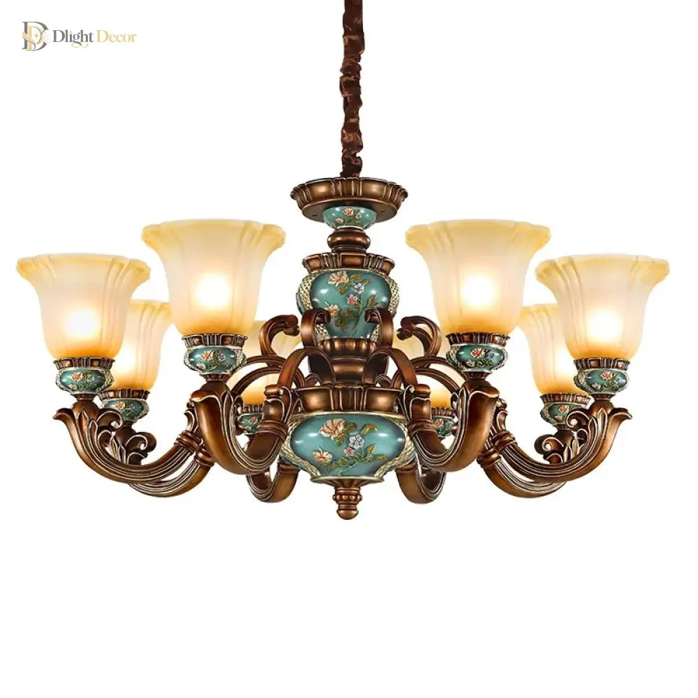 European Vintage Resin Chandelier shown as formal ceiling fixture