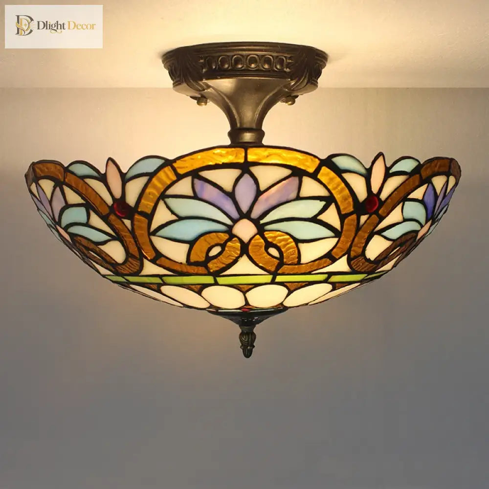 Vintage Tiffany Stained Glass Ceiling Lights - Mediterranean Baroque Hanging Lamp For Living Room