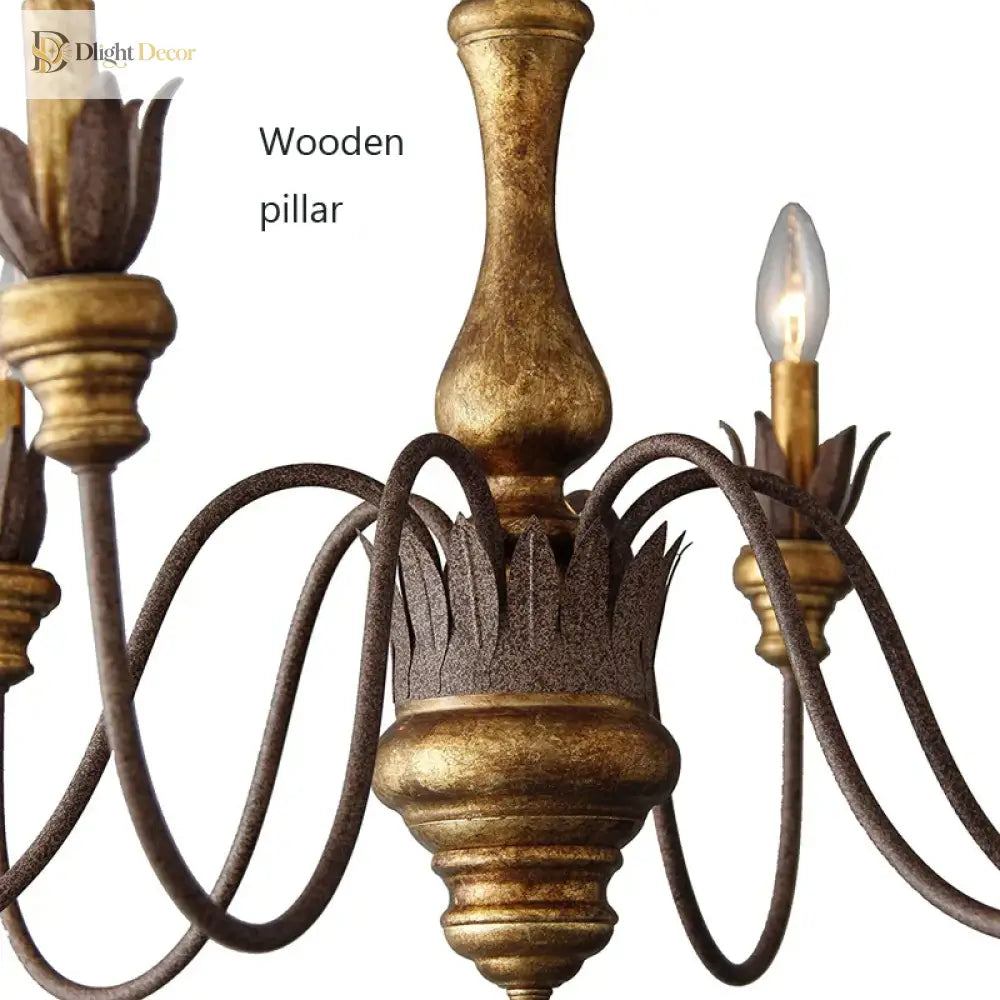 Vintage 6 - Head Wooden Pendant Lamp - French Chandelier Light For Living Room Bedroom And Dining