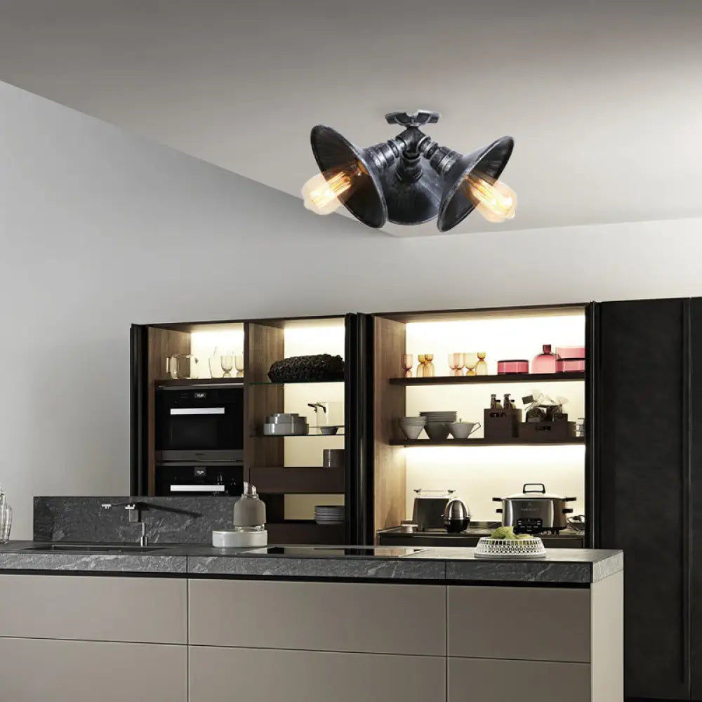 Violet Bronze/Aged Silver Ceiling Light - Wrought Iron 3 - Head Semi Flush Mount Aged