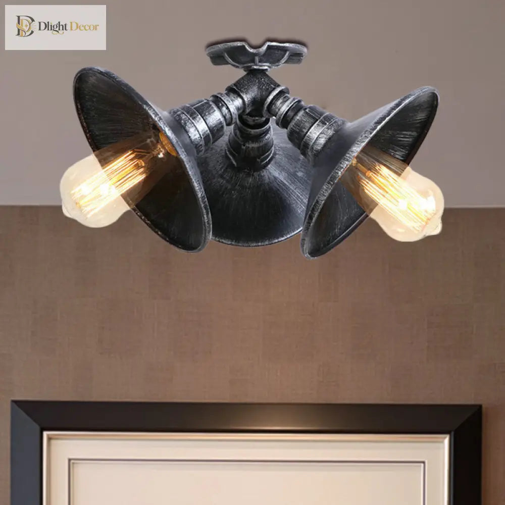 Violet Bronze/Aged Silver Ceiling Light - Wrought Iron 3 - Head Semi Flush Mount