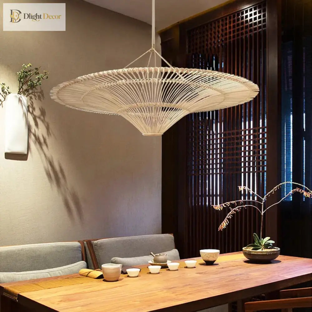 Wabi Sabi Japanese Rattan Pendant Light - Handmade Straw Hat Chandelier For Unique Decor Lights