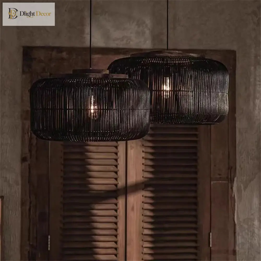 Wabi - Sabi Vintage Rattan Pendant Light - Hand - Woven Japanese Style Elegance For Dining Room