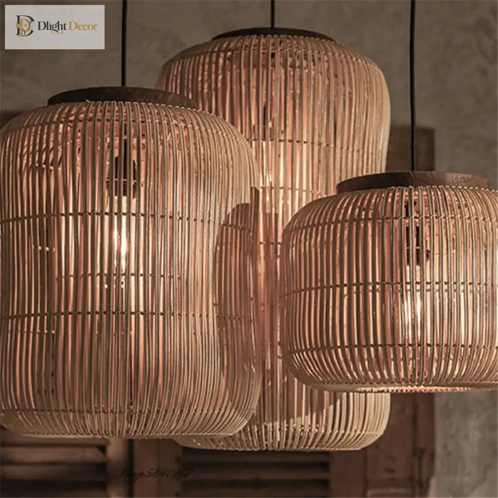 Wabi - Sabi Vintage Rattan Pendant Light - Hand - Woven Japanese Style Elegance For Dining Room