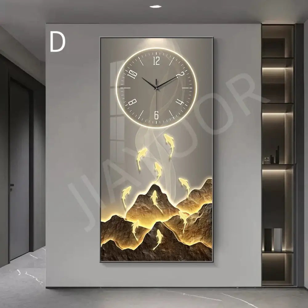 Dlight Decor Wall Clock Lamp with Crystal Glow D / 140X70cm / NON dimm cool light|Black border Wall Art