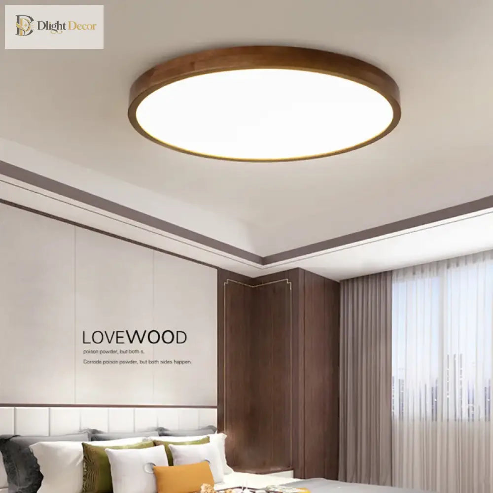 Walnut Ceiling Lamp - Ultra - Thin Round Wood Design Nordic Chandelier For Bedroom Study Balcony