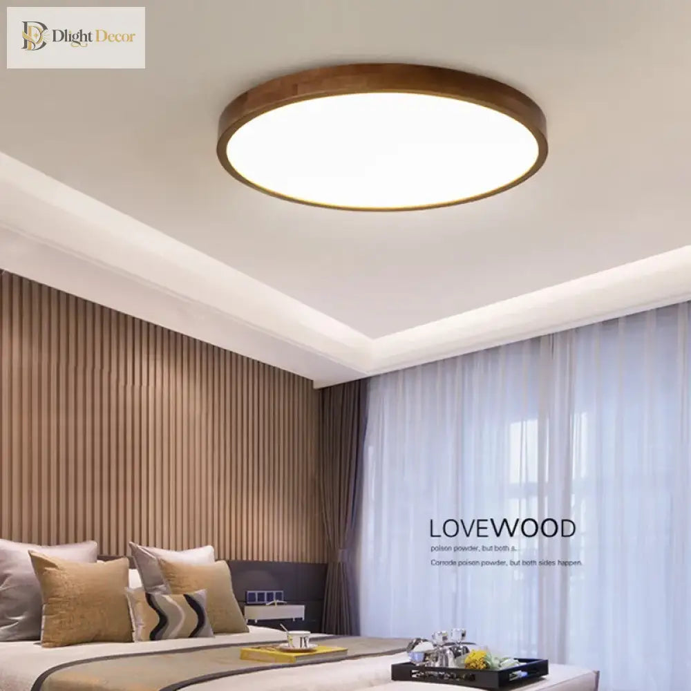 Walnut Ceiling Lamp - Ultra - Thin Round Wood Design Nordic Chandelier For Bedroom Study Balcony