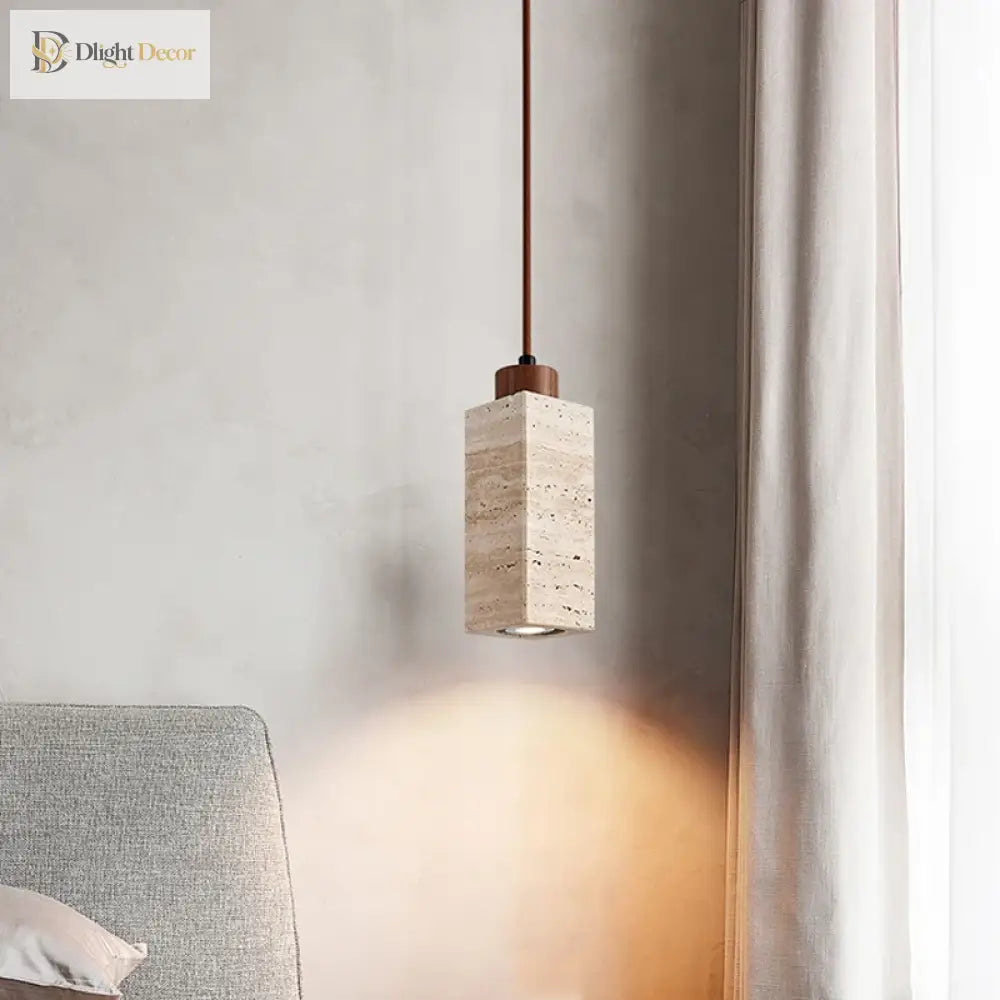 Yellow Travertine Marble Pendant Lamp - Wabi - Sabi Elegance For Dining Kitchen And More Ceiling