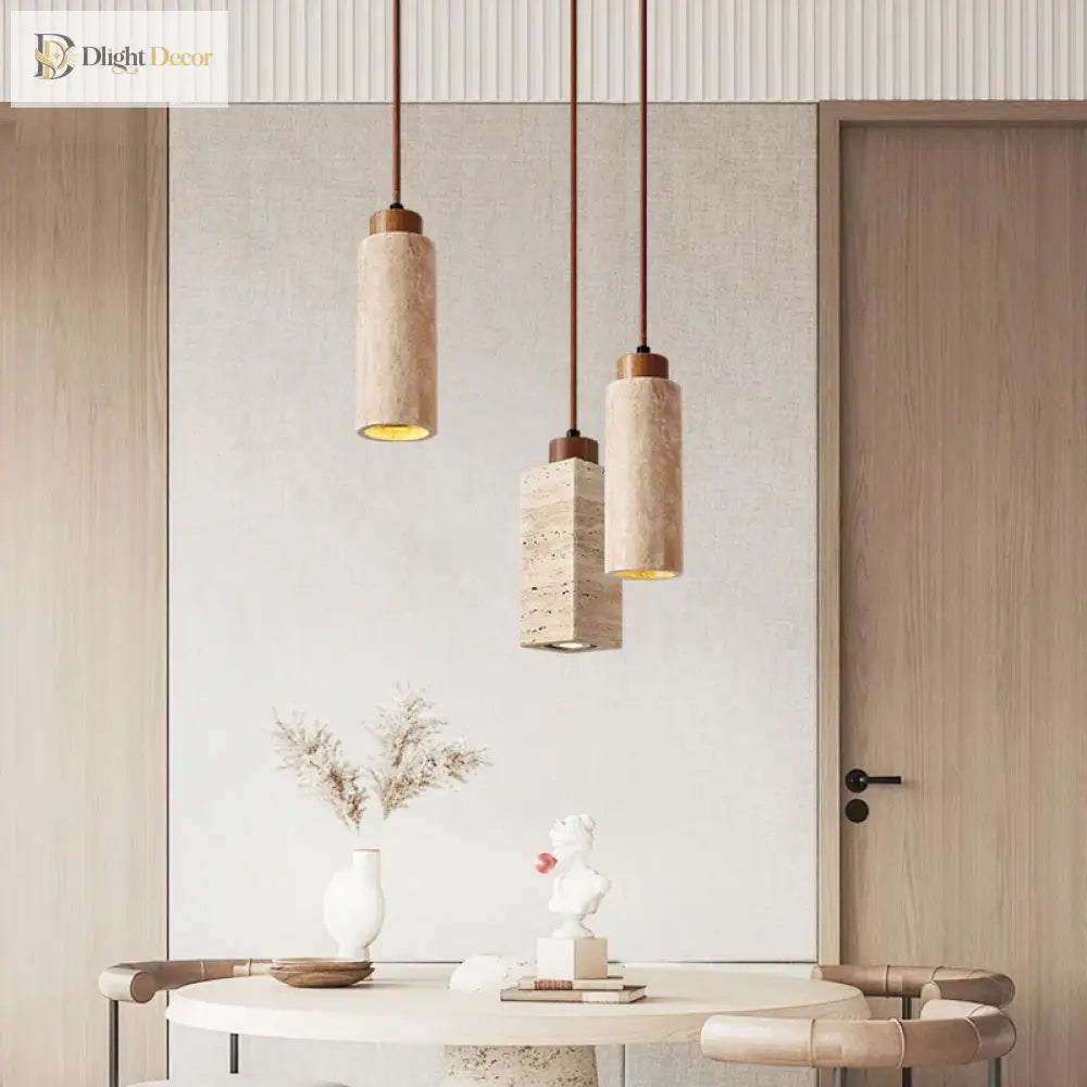 Yellow Travertine Marble Pendant Lamp - Wabi - Sabi Elegance For Dining Kitchen And More Ceiling