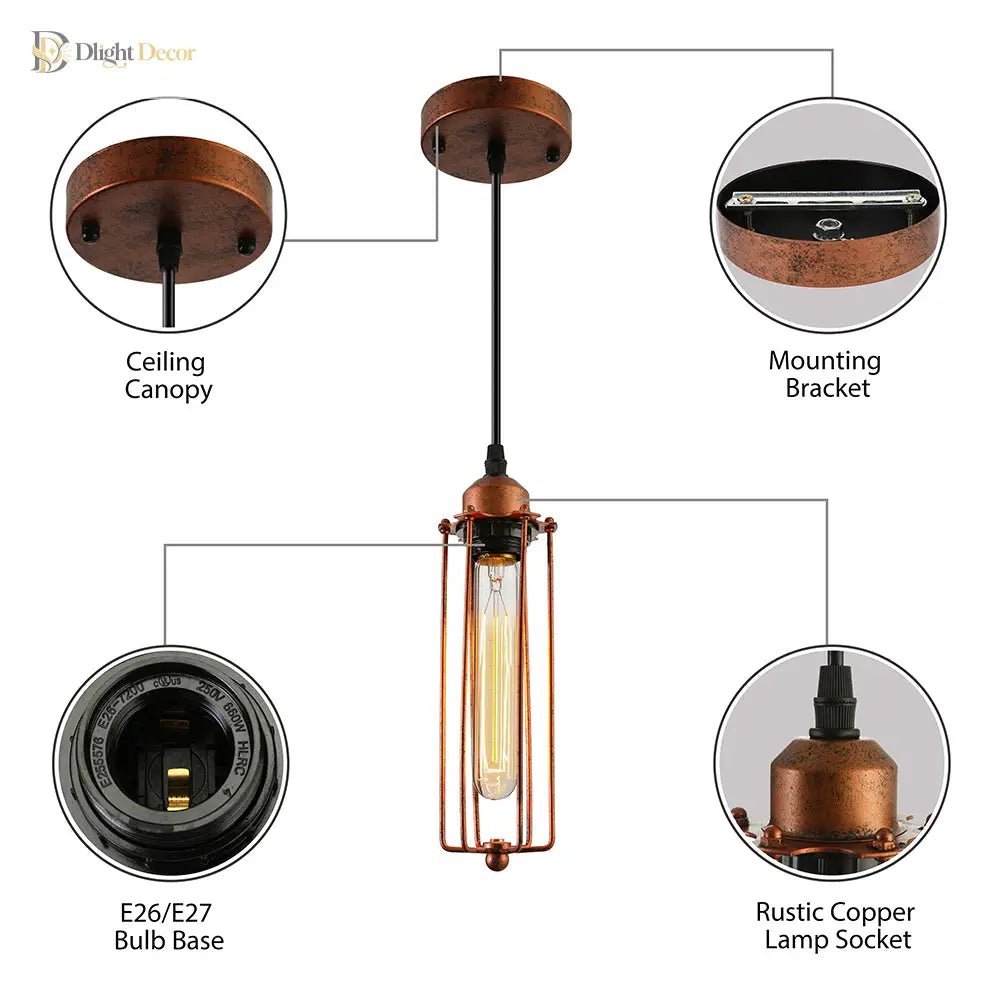 Zoe Vintage Industrial Pendant Light With Dark Rust Finish