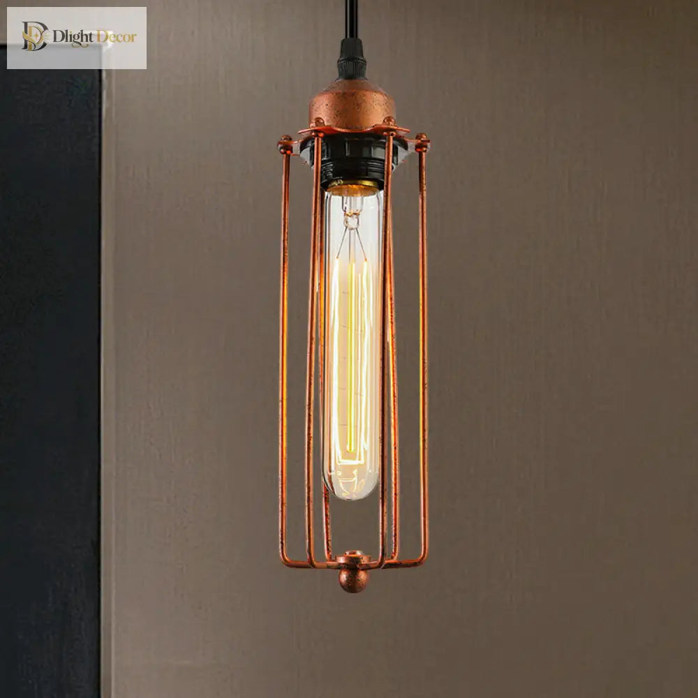 Zoe Vintage Industrial Pendant Light With Dark Rust Finish