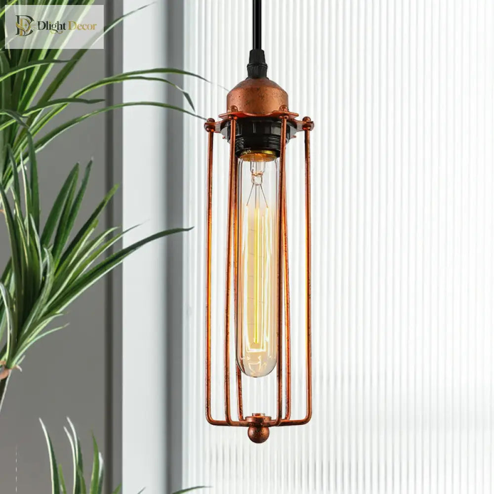 Zoe Vintage Industrial Pendant Light With Dark Rust Finish